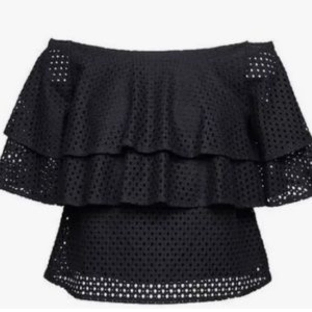 Banana Republic Off The Shoulder Ruffle Top S Black Eyelet Vacation Romantic‎